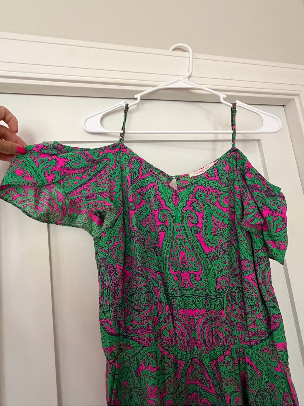 Alice & Trixie Green and Pink Paisley Cold-Shoulder Camisole